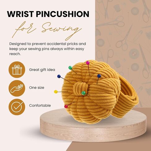 HEYNERIC™ Wrist Pin Cushion for Sewing + Prevent Pricks Ring Pincushion + 100 pcs Sewing Pins | Improved Classic Sewing pin Holder Perfect for Professionals or Sewing Enthusiast. (Mustard) in Saudi Arabia