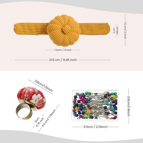 HEYNERIC™ Wrist Pin Cushion for Sewing + Prevent Pricks Ring Pincushion + 100 pcs Sewing Pins | Improved Classic Sewing pin Holder Perfect for Professionals or Sewing Enthusiast. (Mustard) in Saudi Arabia