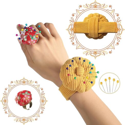 HEYNERIC™ Wrist Pin Cushion for Sewing + Prevent Pricks Ring Pincushion + 100 pcs Sewing Pins | Improved Classic Sewing pin Holder Perfect for Professionals or Sewing Enthusiast. (Mustard) in Saudi Arabia