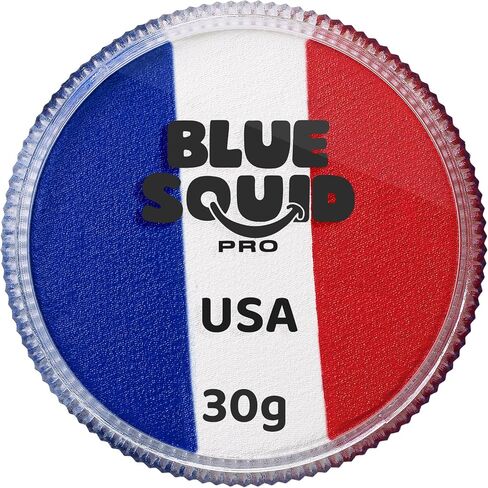 Blue Squid PRO Face Paint - Professional Water Based Single Cake Facepaint & Body Paints - SFX Makeup, Kids Adults Face Painting for Costume, Halloween, Cosplay - Split Red, White & Blue 30g / 1oz in Kuwait