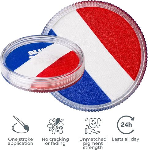 Blue Squid PRO Face Paint - Professional Water Based Single Cake Facepaint & Body Paints - SFX Makeup, Kids Adults Face Painting for Costume, Halloween, Cosplay - Split Red, White & Blue 30g / 1oz in Kuwait