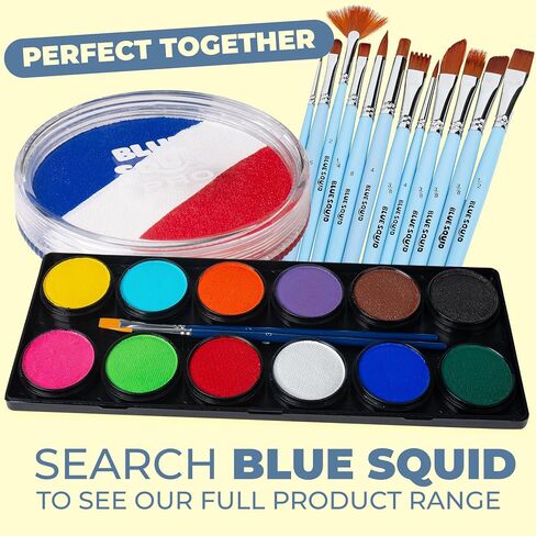 Blue Squid PRO Face Paint - Professional Water Based Single Cake Facepaint & Body Paints - SFX Makeup, Kids Adults Face Painting for Costume, Halloween, Cosplay - Split Red, White & Blue 30g / 1oz in Kuwait