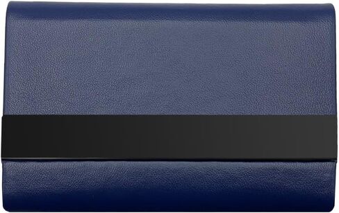 Business Card Holder, PU Leather Business Card Case, Stainless Steel Business Card Holders Pocket Metal Name Card Case, Slim Card Carrier for Men & Women (Dark Blue) in Saudi Arabia