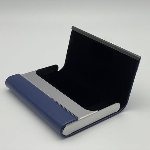 Business Card Holder, PU Leather Business Card Case, Stainless Steel Business Card Holders Pocket Metal Name Card Case, Slim Card Carrier for Men & Women (Dark Blue) in Saudi Arabia