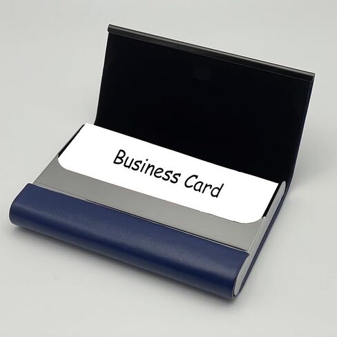 Business Card Holder, PU Leather Business Card Case, Stainless Steel Business Card Holders Pocket Metal Name Card Case, Slim Card Carrier for Men & Women (Dark Blue) in Saudi Arabia