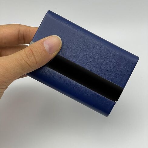 Business Card Holder, PU Leather Business Card Case, Stainless Steel Business Card Holders Pocket Metal Name Card Case, Slim Card Carrier for Men & Women (Dark Blue) in Saudi Arabia