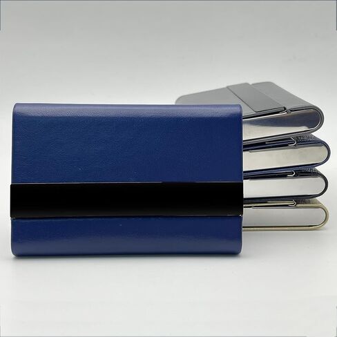 Business Card Holder, PU Leather Business Card Case, Stainless Steel Business Card Holders Pocket Metal Name Card Case, Slim Card Carrier for Men & Women (Dark Blue) in Saudi Arabia