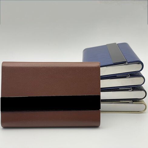 Business Card Holder, PU Leather Business Card Case, Stainless Steel Business Card Holders Pocket Metal Name Card Case, Slim Card Carrier for Men & Women (Dark Blue) in Saudi Arabia