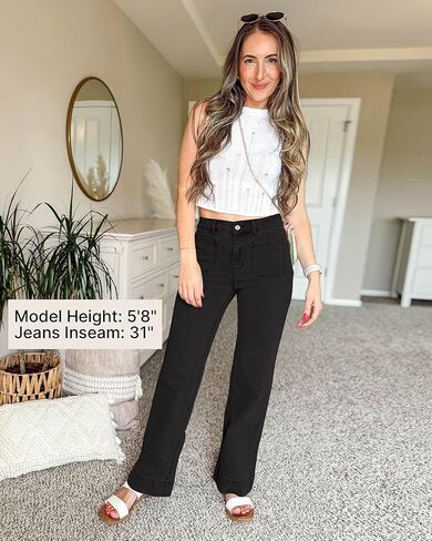 GRAPENT Wide Leg Jeans for Women High Waisted Flare Trendy Stretchy Denim Pants Duo Pockets Trouser Jeans in Kuwait