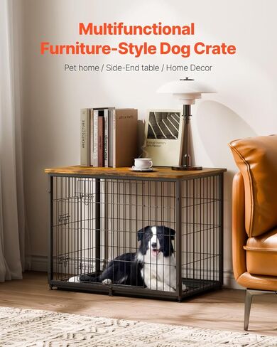 VEVOR 33" Dog Crate Furniture, Dog Kennel Furniture with Double Doors, 2-in-1 Decorative Wooden Dog Crate with Removable Tray, Dog Crate End Table Hold up to 45 lbs for Small, Medium Dogs Brown in Saudi Arabia