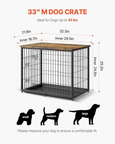 VEVOR 33" Dog Crate Furniture, Dog Kennel Furniture with Double Doors, 2-in-1 Decorative Wooden Dog Crate with Removable Tray, Dog Crate End Table Hold up to 45 lbs for Small, Medium Dogs Brown in Saudi Arabia