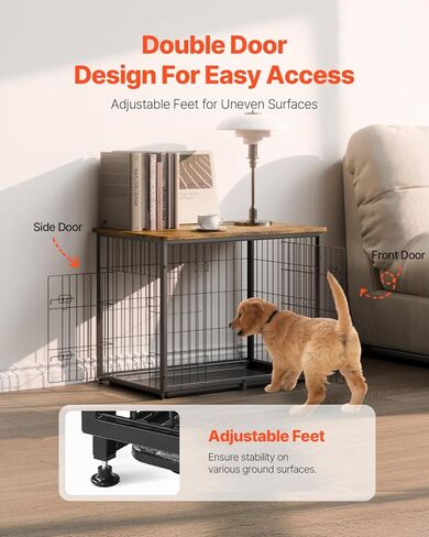 VEVOR 33" Dog Crate Furniture, Dog Kennel Furniture with Double Doors, 2-in-1 Decorative Wooden Dog Crate with Removable Tray, Dog Crate End Table Hold up to 45 lbs for Small, Medium Dogs Brown in Saudi Arabia