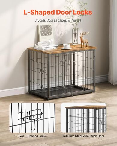 VEVOR 33" Dog Crate Furniture, Dog Kennel Furniture with Double Doors, 2-in-1 Decorative Wooden Dog Crate with Removable Tray, Dog Crate End Table Hold up to 45 lbs for Small, Medium Dogs Brown in Saudi Arabia