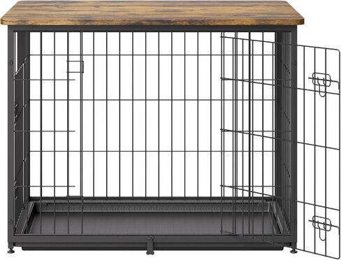 VEVOR 33" Dog Crate Furniture, Dog Kennel Furniture with Double Doors, 2-in-1 Decorative Wooden Dog Crate with Removable Tray, Dog Crate End Table Hold up to 45 lbs for Small, Medium Dogs Brown in Saudi Arabia