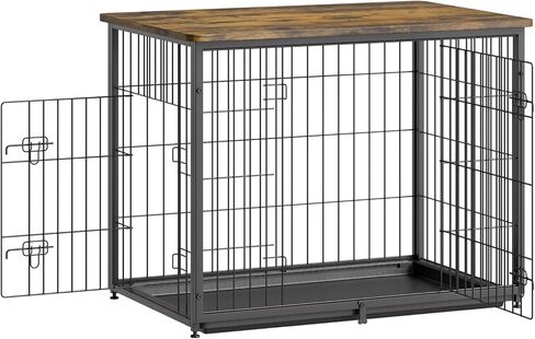 VEVOR 33" Dog Crate Furniture, Dog Kennel Furniture with Double Doors, 2-in-1 Decorative Wooden Dog Crate with Removable Tray, Dog Crate End Table Hold up to 45 lbs for Small, Medium Dogs Brown in Saudi Arabia
