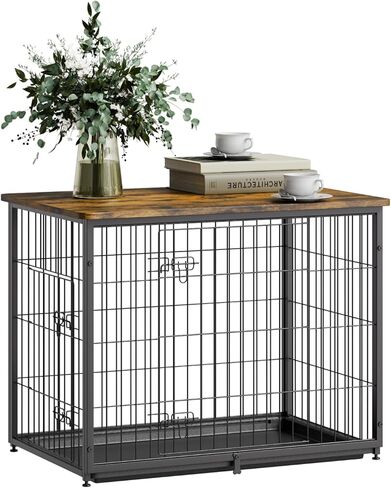 VEVOR 33" Dog Crate Furniture, Dog Kennel Furniture with Double Doors, 2-in-1 Decorative Wooden Dog Crate with Removable Tray, Dog Crate End Table Hold up to 45 lbs for Small, Medium Dogs Brown in Saudi Arabia