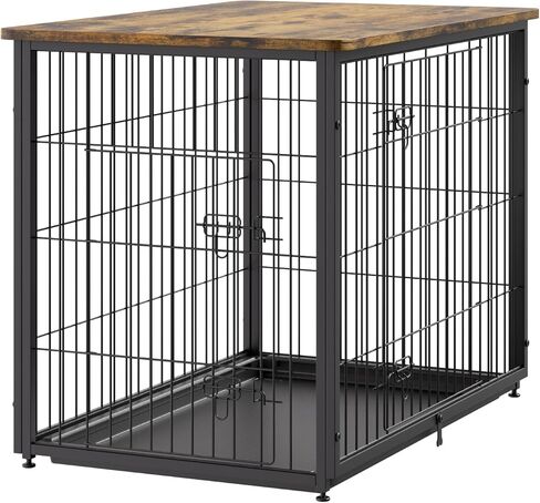 VEVOR 33" Dog Crate Furniture, Dog Kennel Furniture with Double Doors, 2-in-1 Decorative Wooden Dog Crate with Removable Tray, Dog Crate End Table Hold up to 45 lbs for Small, Medium Dogs Brown in Saudi Arabia