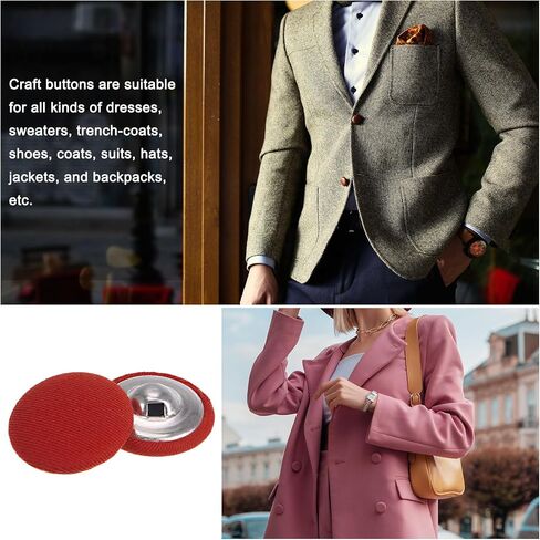 HARFINGTON 10pcs 40L Fabric Cloth Covered Button 25mm Metal Shank Round Sewing Buttons for Suits Dress Blouses, Red in Saudi Arabia
