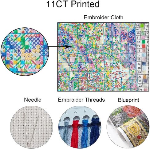 DMCVIVR Stamped Cross Stitch Kits for Beginners Adults Needlepoint Kits for Beginners Embroidery Kits for Adults Crossstitch Kit for Beginners 11CT-Skeleton Colorful Flower 16x20 inch in Saudi Arabia
