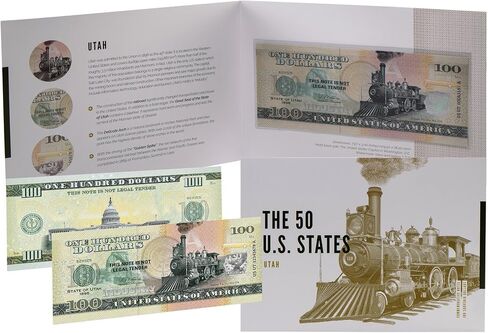 HOBBY OF KINGS USA 100 Dollar Note | Utah Commemorative Souvenir | The Beehive State | Transcontinental Railroad | Delicate Arch | Golden Spike | Collector's Album | The 50 U.S. States Edition in Kuwait