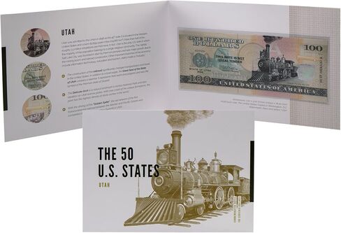 HOBBY OF KINGS USA 100 Dollar Note | Utah Commemorative Souvenir | The Beehive State | Transcontinental Railroad | Delicate Arch | Golden Spike | Collector's Album | The 50 U.S. States Edition in Kuwait