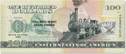 HOBBY OF KINGS USA 100 Dollar Note | Utah Commemorative Souvenir | The Beehive State | Transcontinental Railroad | Delicate Arch | Golden Spike | Collector's Album | The 50 U.S. States Edition in Kuwait