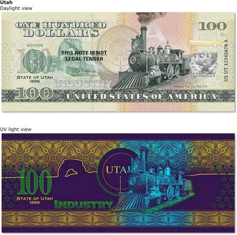 HOBBY OF KINGS USA 100 Dollar Note | Utah Commemorative Souvenir | The Beehive State | Transcontinental Railroad | Delicate Arch | Golden Spike | Collector's Album | The 50 U.S. States Edition in Kuwait