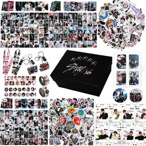 Stray Kids Merch Gift Box Set Including 1 Photocard Holder,165 Postcards, 200 Stickers,8 Transparent Cards, 2 Keychain,2 Lanyards,2 Tape Rolls and Phone Ring Holder for Fans Women