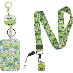 Frog Cute Badge Card Holder with Lanyard, Retractable Badge Reel, ID Credit Card Holder Purse Pouch with Lanyard Durable Card Case Neck Pouch Wallet Keychain for Students Teens