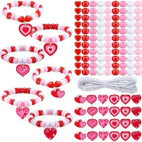 Ecally 36 Sets Valentine's Day Bead Wristband Craft Kit DIY Bead Craft Kit Red Pink Heart for Valentine Wedding Jewelry Making Party Favors