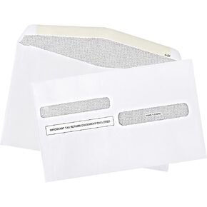 W2 Tax Envelopes, For 4-Up Style W-2 Tax Forms 50 pack Gum Seal Security Double Window W2 Envelopes