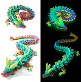 24 in 3D Printed Dragon, 24inch Dragon，3D Dragon Toy,Large Dragon Present,Ariculated Crystal Dragon(Luminous Rainbow)