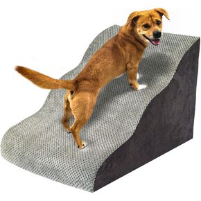 Dog Stairs for Small Dogs, High Density Foam Pet Steps with Durable Non-Slip Waterproof Fabric Cover, Dog Slope Stairs for Couch, Chair or Bed, 3-Tiers, Grey