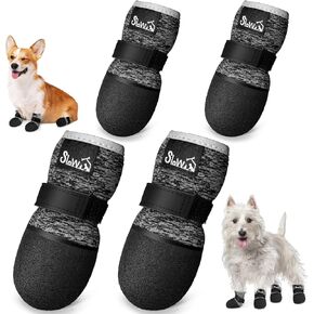 Lukovee Dog Shoes – Breathable Dog Sock Shoes for Hardwood Floor Snow Hot Pavement, Waterproof Non-Slip Soles Booties with Reflective Strip for Small Medium Large Dogs (Size 8, Black&White)