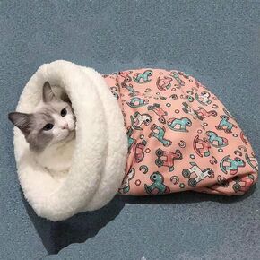 Cat Bed Sleeping Bag for Indoor Cats - Pet Slipper Cave Bed for Indoor Cats and Small Dogs, Cozy & Soft Plush, Anti-Slip & Durable, Washable for Kittens and Puppies Under 15 lbs (Pink)