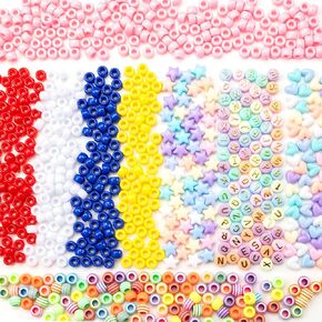 Gxueshan 2000 Pcs Acrylic Gold Pink Red White Yellow Pony Beads Mix Candy Color Heart Star Alphabet Letter Beads Bulk for Jewelry Friendship Bracelet Making Kit
