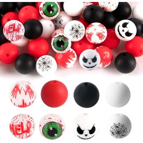 120pcs Silicone Beads for Halloween,15mm Rubber Focal Beads for Keychain Beadable Pen Lanyard Making kit (Red)