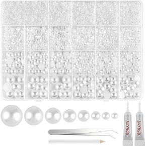 NEBURORA 13000 Pcs White Flat Back Pearl Kit 8 Sizes with Tweezer and Picker Pencil Flatback Pearl Beads Half Round Pearls for Crafting DIY Crafts Nails Makeup Shoes Phone Case