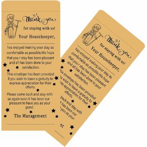 100 Pcs Housekeeping Tip Envelopes 3.15×6.6 inch Housekeeping Thank You Tip Envelopes Hotel Cash Envelopes for Hotel Motel Coin Seed Money Gratuity Key Cards Saving Check