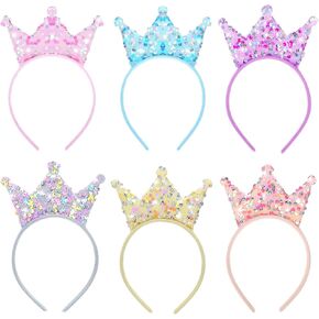 6 Pcs Princess Crown Headband Glitter Princess Birthday Crown Princess Tiara Princess Crowns for Little Girls Kids Teens Princess Party Decorations Princess Party Favors