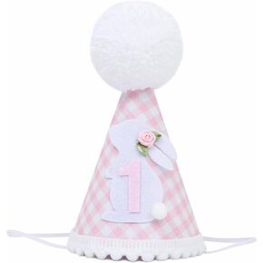 Some Bunny Is One Birthday Hat - Bunny 1st Birthday Decorations For Girls, Spring 1st Birthday Decor, Easter Birthday Crown, Pink Gingham 1st Birthday Party Hat
