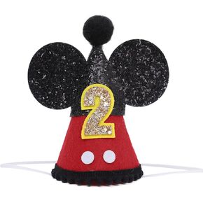 Mouse 2nd Birthday Party Hat - Mouse Two years old Party Hat, Mouse Theme Party Crown, Cake Smash Hat,Mouse Ears ，Red Black Mouse Photo props
