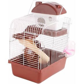 Naroote Hamster Cages, Gerbil Cage, 2 Tier Portable Small Hamster Cage Interesting Hamster Cages and Habitats Dwarf Hamster Cage for Pet Dwarf Hamsters, Gerbils or Mice (Coffee)