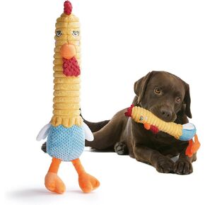 Nocciola 2 in 1 Chicken Dog Toy with Large Rubber Squeaker - Durable Stuffed Squeaky Crinkle Chew Animal Toy for Small Medium Large Breed, Funny Cute Mental Stimulation Teething Pet Supplies