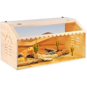 Bearded Dragon Tank with Switch, Reptile Tank with Socket Built Inside, Reptile Enclosure, Lizard Tank, 32" L x 16" W x 16" (30 Gallon, 32" Long)