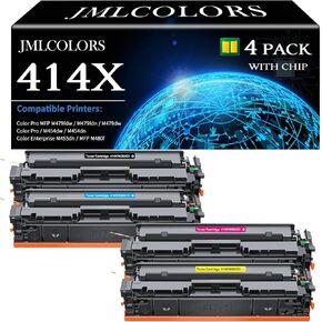 414X Toner Cartridges 4 Pack High Yield (with Chip) Compatible Replacement for HP 414X 414A Toner Cartridges for HP Color Laserjet Pro MFP M479fdw M454; M455dn MFP M480f; E45028 (4-Pack,B/C/M/Y)