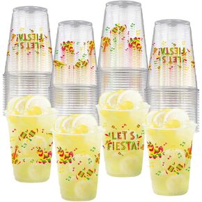 50 PCS Fiesta Party Plastic Cups 12 oz Mexican Cups Cinco De Mayo Clear Disposable Plastic Cups Decorations Taco Bar Let's Fiesta Taco Birthday Wedding Party Cups Drinkware Supplies