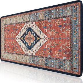 iCasso Rug Desk Mat Retro,Extra Large Desk Pad Non Slip,XXL Keyboard Mat for Home,Long Extended Gaming Mouse Pad with Stitched Edges,Desk Cover Mat for Office Decor(35.4×15.7 Inches)
