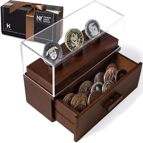 Holme & Hadfield Premium Challenge Coin Display Case for up to 20 Coins – Beautiful 360° Views – Handcrafted Military Coin Display Case –Birthday Gift for Collectors – Luxury Built to Last