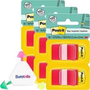 Sticky Flags, 50/Dispenser, 2 Dispensers/Pack, 1 in Wide, Mini Red Flags, Bundeld with Suretails Multicolor Highlighter Pen - Versatile, Reusable, for Office, Classroom, Home Organization [Pack of 3] in Kuwait